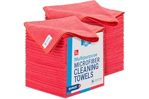 MICROFIBER WHOLESALE 16" x 16" All Purpose Microfiber Towels - 50 Pack - Reusable Wash Cloths, Dust, Kitchen, Car, Shop Rags for Cleaning (Red)
