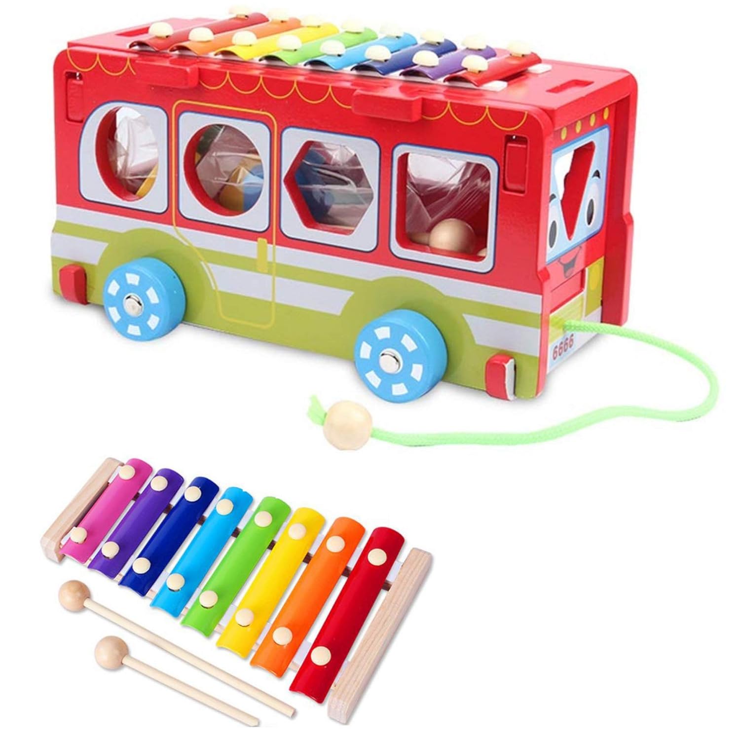 Xylophone Bus for Kids, Baby or Toddler Premium Wood