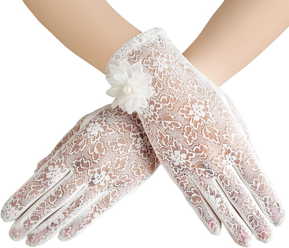 Women's Short Elegant Lace Gloves Touch Screen No-Slip Summer Gloves