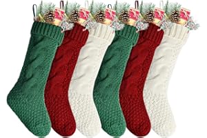 Kunyida Unique Burgundy and Ivory White Knit Christmas Stockings,6 Pack