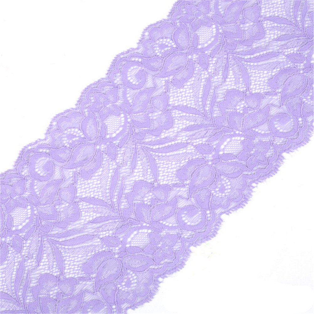 5 Yards Floral Lace Ribbon Stretch Tulle Lace Trim Elastic Webbing Fabric Width 15cm for DIY Jewelry Making Craft Clothes Accessories Gift Wrapping Wedding Party Decoration (Light Violet)