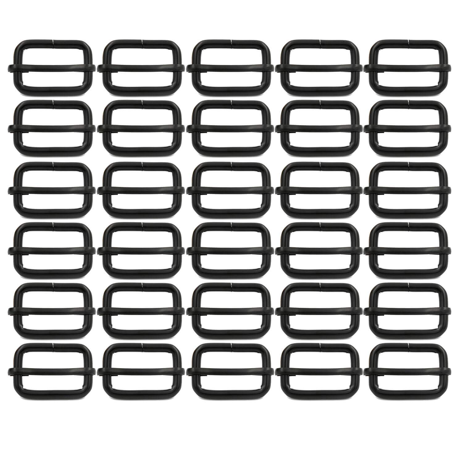 BIKICOCO Metal Slide Adjuster Buckle Tri-Glides with Movable Center Bar, for Straps, 1 x 5/8 Inch, Black, Pack of 30