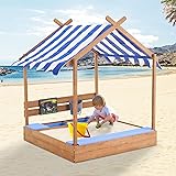 Pipleo Sandbox with Roof, 49'' Kids Large Wooden