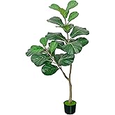ATRUG Artificial Fiddle Leaf Fig Tree, 4FT Tall Faux Ficus Lyrata Fake Tree in Black Pot, Faux Plant for Home Office Living Room Decor Aesthetic