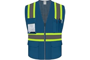 Uno Mejor Blue Construction Vest for Men Women, Hi Vis Mesh Vest with Pockets, High Visibility Safety Vest with Reflective Strips for Workers/Contractors/Surveyors, ANSI Compliant, (UB-Blue, M)