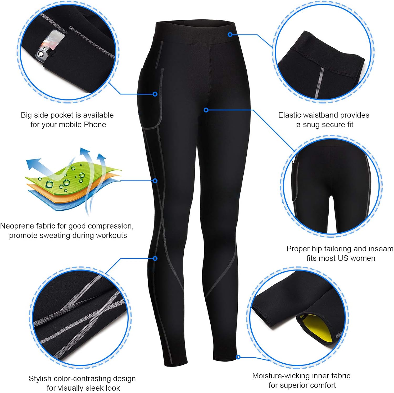 Irisnaya Compression Slim Leggings for Women Sauna Sweat Pants High Waist Training Butt Lifter Tights Workout Body Shaper: Clothing