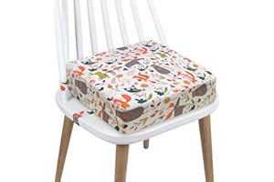 CAVWVTYU Toddler Booster Seat Dining, Cartoon Canvas Washable 2 Straps Safety Buckle Kids Booster Seat for Dining Table, Portable Travel Increasing Cushion (Animals-White)