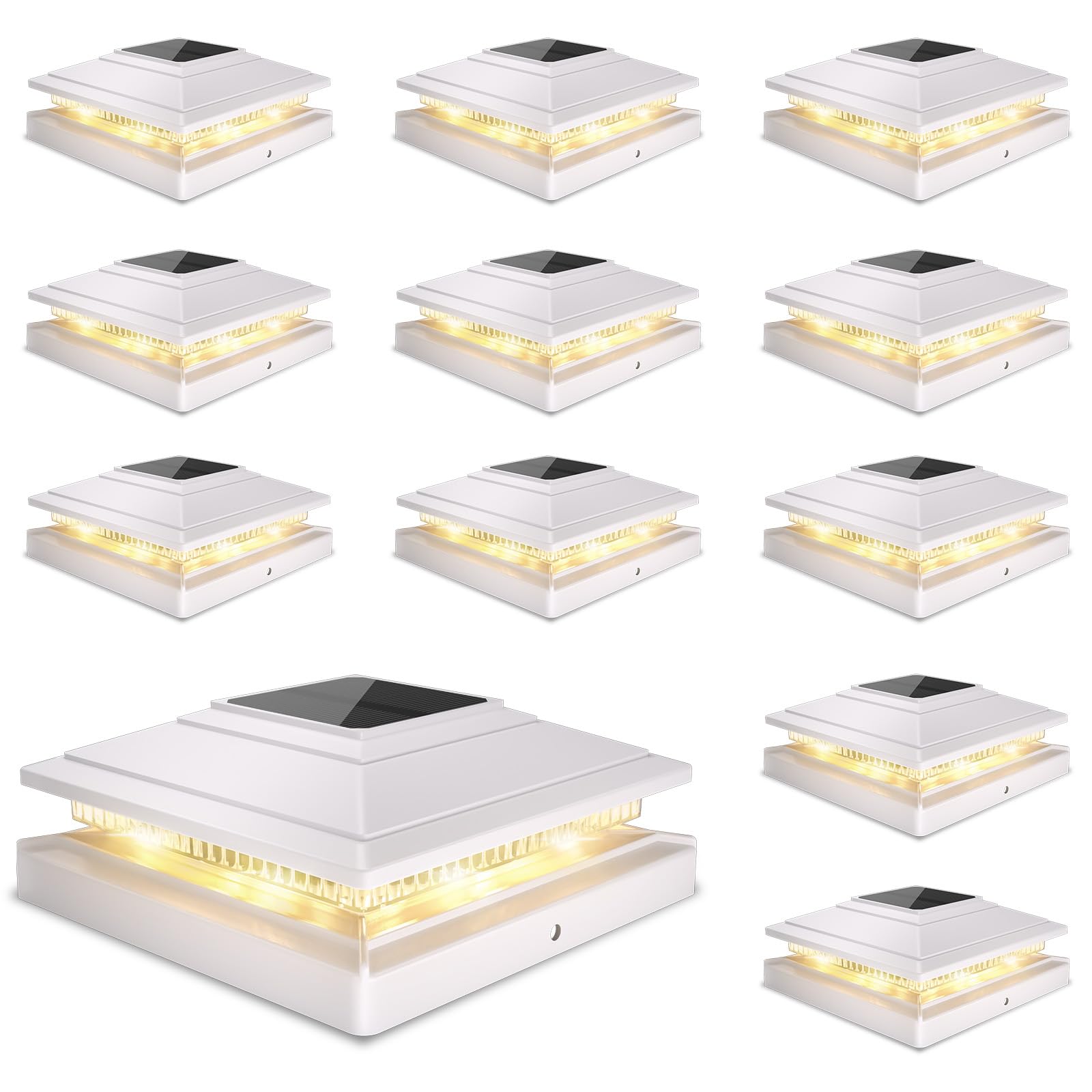 Photo 1 of Solar Post Cap Lights Outdoor 12pack, Waterproof Fence Post Solar Lights for 4x4 5x5 6x6 Wood/Vinyl Posts, White Deck Post Lights with 2 Color Modes Decorate Garden Patio Porch Backyard
