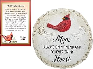 Lola Bella Gifts and Ganz Mom Always on My Mind and Forever in My Heart Cardinal Memorial Stepping Stone with Red Feathered Soul Poem Card Grief Sympathy Memorial Gift