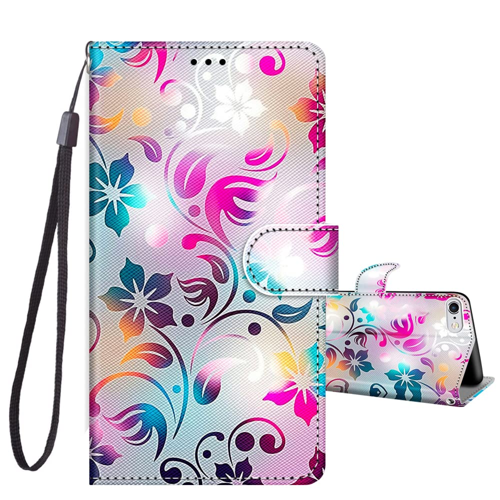 JRIANY for iPhone 6 / 6s Case, PU Leather Wallet Case with Cute Pattern [Card Holder] [Kickstand], iPhone 6s Flip Case, Shockproof Cover Compatible with Apple iPhone 6s / 6, Flower B — image 1