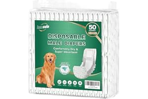 IMMCUTE Dog Diapers Male Large 50 Ct, Disposable Male Dog Wraps with Wetness Indicator, Super Absorbent Puppy Diapers Male, Comfortable Doggie Diapers for Excitable Urination, Incontinence