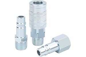 HOOTSUM 1/2" Air Hose Fittings Set, High Flow 1PC I/M Industrial Type Coupler with 1/2" MNPT, 2PCS Plugs with 1/2" NPT, 3PCS Steel Air Compressor Accessories Quick Connect Fittings 300PSI