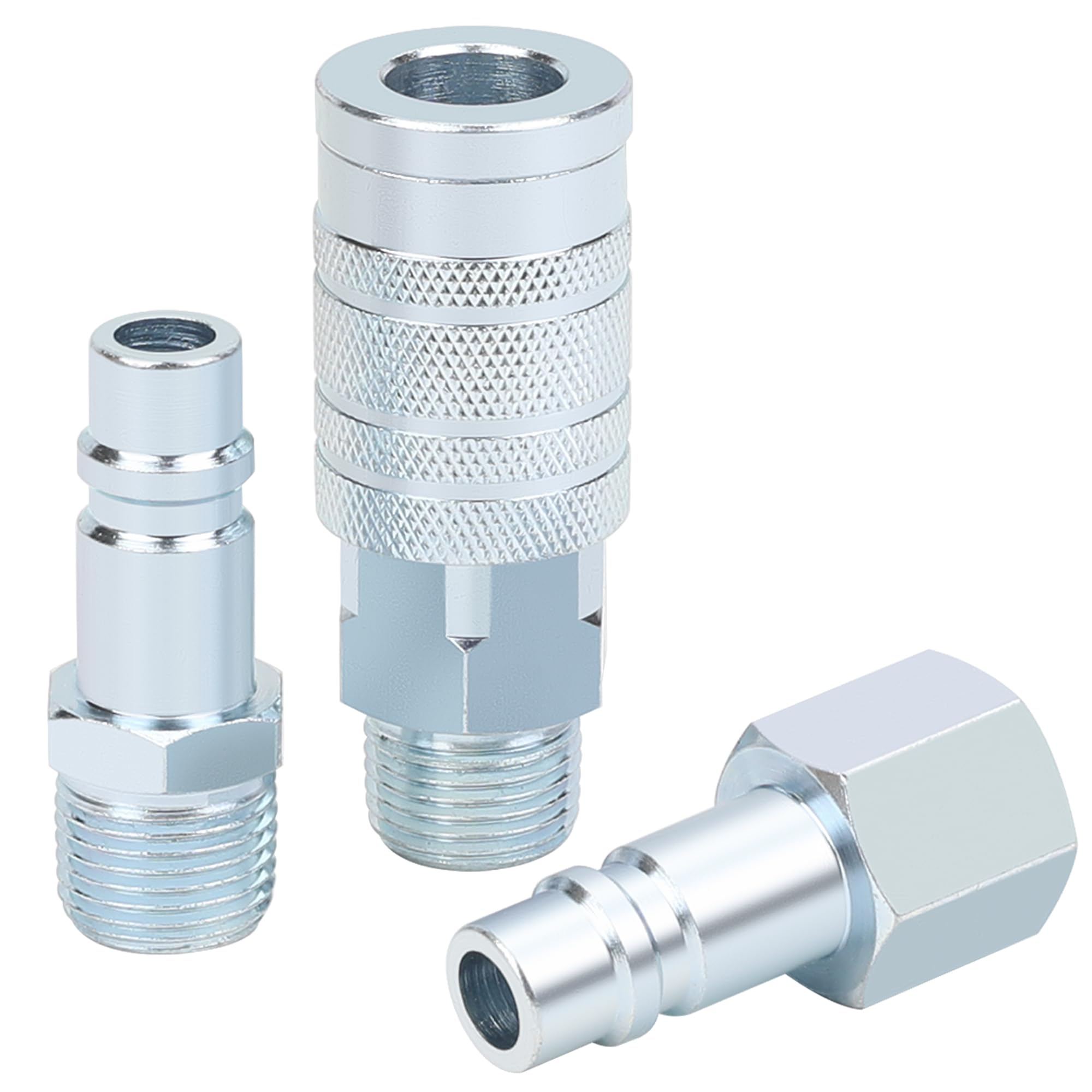 Photo 1 of 1/2" Air Hose Fittings Set, High Flow 1PC I/M Industrial Type Coupler with 1/2" MNPT, 2PCS Plugs with 1/2" NPT, 3PCS Steel Air Compressor Accessories Quick Connect Fittings 300PSI