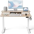 FEZIBO 40 x 24 Inch Height Adjustable Electric Standing Desk with Double Drawer, Computer Desk, Home Office Stand Up Table with 4 Height-Adjustable Feets & 2 Hooks, Maple