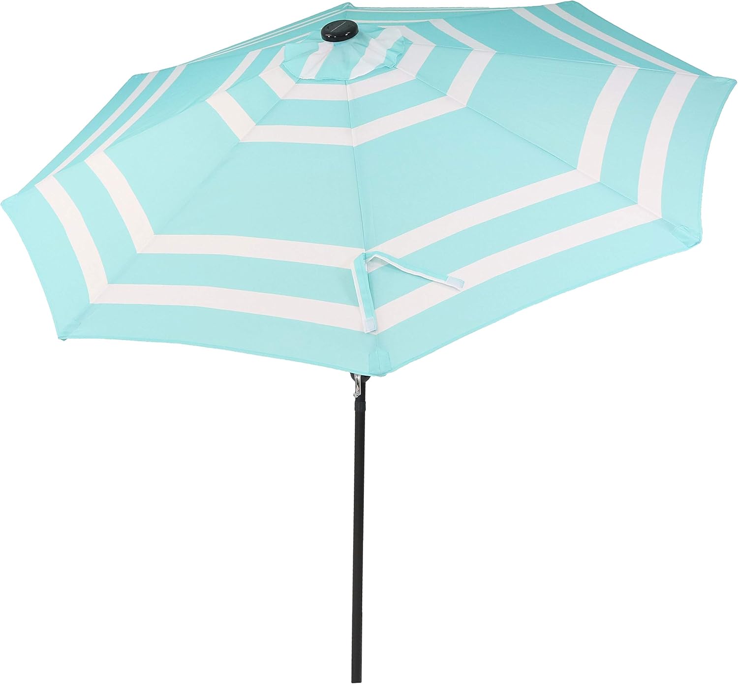 Amazon Com Sunnydaze 9 Foot Outdoor Patio Umbrella With Solar Lights Tilt Crank Led Teal Stripe Garden Outdoor