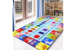 HEBE Kids Play Rug ABC Alphabet Numbers Shapes Educational Area Rug Machine Washable Baby Crawling Mat Non Skid Kid Play Mat 
