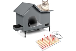 ANYSINY Heated Cat House,Removable Weatherproof Cat Houses for Outdoor Cats with Heating Pad (Gray, Medium)
