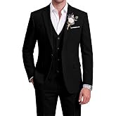 WULFUL Men's Linen Suit 3 Piece Slim Fit Suits for Men One Button Prom Wedding Party Tuxedo Suit Set Blazer Jacket Pants