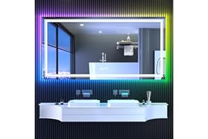 Snowdool LED Mirror for Bathroom, 60"X30" with 8 RGB Backlit +3 Front Lit (Adjustable Individually), Anti-Fog, Large Lighted Bathroom Vanity Mirror for Wall,Shatterproof,Memory Function,Tempered Glass