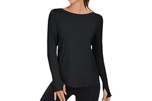 KTILG Women's UPF 50+ Long Sleeve Workout Sun Protection T-Shirts Boat Neck Lightweight Quick Dry Top with Thumb Hole