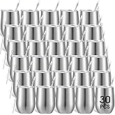 30 Pieces 12 oz Stainless Steel Wine Tumbler Bulk Double Wall Vacuum Insulated Wine Glasses with Lids and Straws Travel Mugs Coffee Tumbler Cups for Wedding Birthday Party Favor Gifts (Silver Gray)
