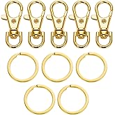 5 Set Key Chain Flat Key Rings Women Metal Swivel Clasps Snap-On Keychain Ring Hook Spring Clip Snap Hook Lobster Clasp for Keys, Lanyards Jewelry Findings, Round Edge, Gold