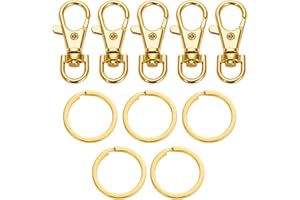 SAMLOO 5 Set Key Chain Flat Key Rings Women Metal Swivel Clasps Snap-On Keychain Ring Hook Spring Clip Snap Hook Lobster Clasp for Keys, Lanyards Jewelry Findings, Round Edge, Gold