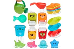 AMCHSURI Baby Bath Toys for Toddlers 1-3, 17Pack Mold Free Bathtub Pool Water Table Toys Easy Clean Floating Boats & Rotating