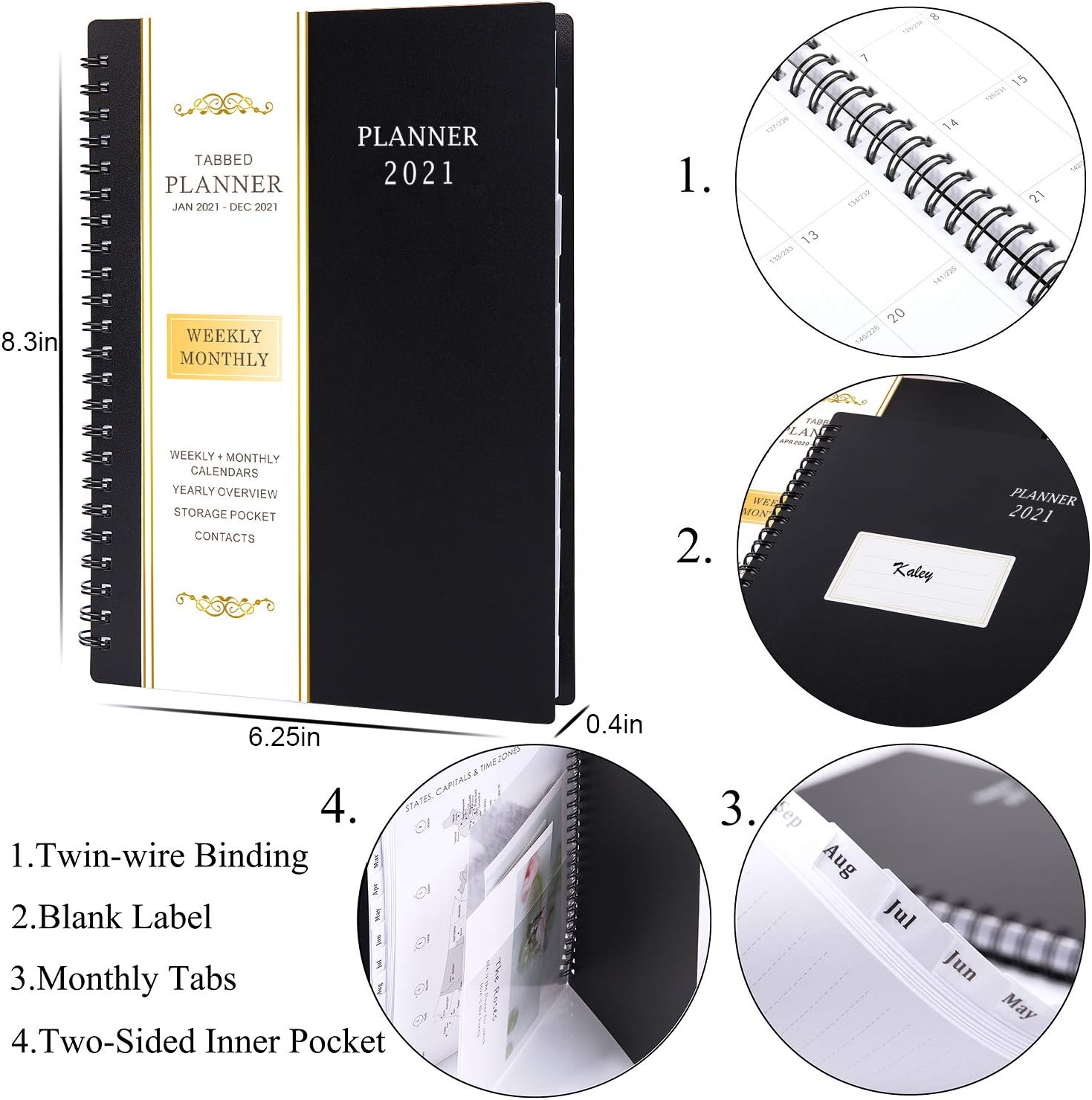 2021 Planner - Weekly & Monthly Planner with Flexible Cover, Jan.- Dec, Strong Twin - Wire Binding, Round Corner,Improving Your Time Management Skill: Office Products