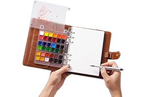 Fuumuui Travel Watercolor Set 36 Colors, PU Leather Watercolor Paint Set with 20 Sheets Cotton Watercolor Paper, Dual-Tip Tra