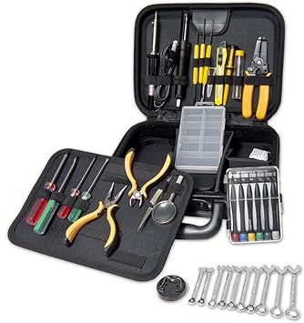 Amazon Com Syba Workstation Tool Set 41 Piece Electronics Electrical Engineer Tool Kit With 30w Soldering Iron Desoldering Pump Wire Crimper Stripper Cutter Magnetic Ratcheting Screwdriver And Bits Electronics