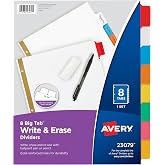 Avery&reg; Big Tab&trade; Write &amp; Erase Dividers, 8-Tab, Multicolor, 1 Set | For Organizing Projects and Finances, 1.5x More Writing Space, Reusable Sturdy, Gold-Reinforced Holes, For 3-Ring Binders