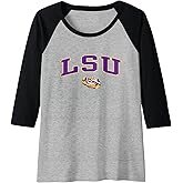 Womens LSU Tigers Womens Arch Over Heather Gray Officially Licensed Raglan Baseball Tee
