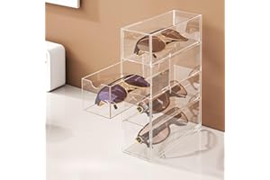 Acrylic Eyeglasses Storage Box 4-Layer Stackable Sunglasses Organizer with Drawer Design for Desktop Display and Storage