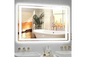 Callsky 40x32 in LED Bathroom Mirror with Front and Backlit, Dimmable 3 Color Temperatures Smart Illuminated Mirror, 5mm Shat