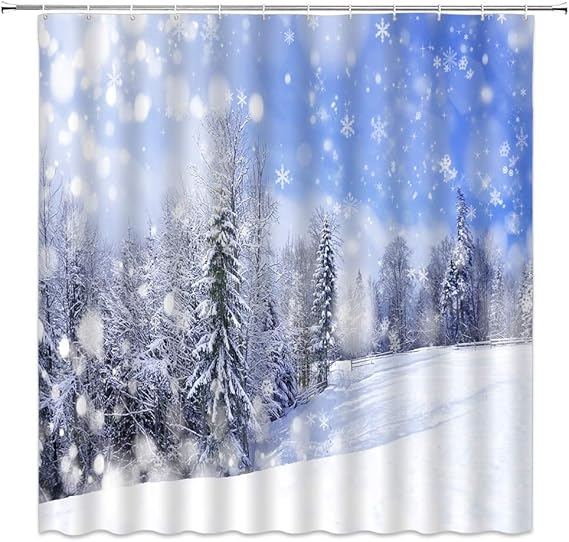 HLSCYZ Winter Landscape Shower Curtain,Heavy Snowy Covered