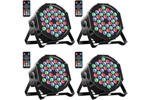 MOSFiATA Par Lights 4 Pack, RGB 36 LED Stage Lights Sound Activated DMX Control, 7 Modes Uplighting Lights with Remote Contro