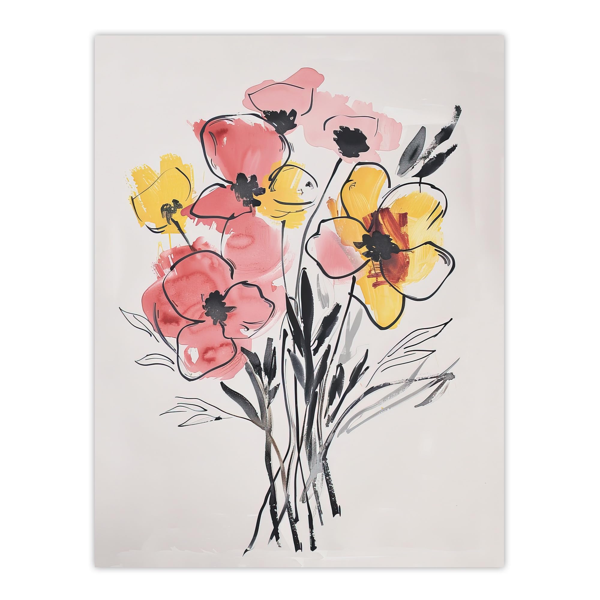 Artery8 Abstract Flower Bouquet Pastel Yellow Pink Floral Living Room Extra Large XL Wall Art Poster Print