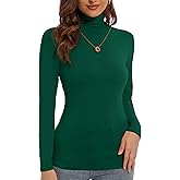 DSPSAM Women's Turtleneck Long Sleeve Shirts Slim Fitted Lightweight Base Layer Casual Tops