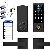 BEBASIA Smart Fingerprint Door Lock with Handle Set, Full App Control | Electronic Digital Touchscreen Keypad, Deadbolt Smart Locks for Front Door, Auto Lock, Black
