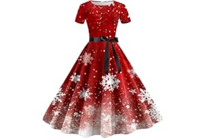 Christmas Dresses for Women Xmas Reindeer Costumes Print 50s Vintage Swing Casual Party Dress