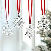 LOULIQIGIFT 2025 Set of 4 Crystal Snowflake Ornament Glass Christmas Ornaments for Tree Hanging Miniature Star Home Decor with Ribbons