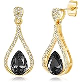 Austrian Crystal Halo Teardrop Hollow Drop Stud Earrings for Women 14K Rose Gold Plated Hypoallergenic Jewelry