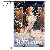 Beagle Dog Welcome Garden Flag 12x18 Inch Double Sided Christmas Burlap Yard Banner for Winter Holiday Outdoor Decor Farmhouse Seasonal Pet Decoration