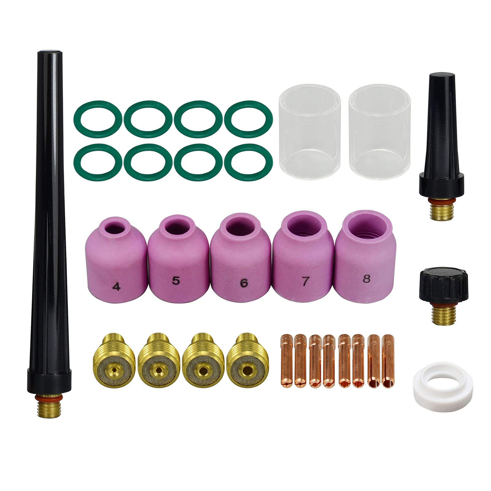 RIVERWELD TIG Gas Lens Collet Bodies 45V 13N Series Glass Cup Clear Quartz Nozzles #10 16.0mm TIG Alumina Nozzles Ceramic Cups 53N Series kit for SR WP 9 20 25 TIG Welding Torch 31pcs