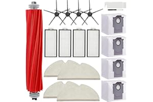BVHONWE 17 Pack Roborock Q7 Replacement Parts Compatible for Roborock Q7 Q7+ Q7 Max Q7 Max+ Vacuum Cleaner,1 Main Brush, 4 Filter, 4 Side Brush, 4 Mop Cloth, 4 Dust Bag