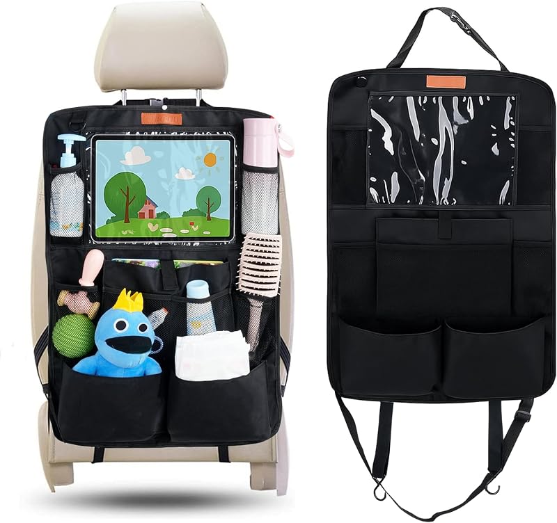 Organisateur Voiture Enfant, Protection Siège Arrière Tissu Oxford Imperméable Anti-Saleté, Rangement Multi-Poches avec Grande Poche pour Jouet et Livres, Accessoire Auto Intérieur, Noir SURFOU
