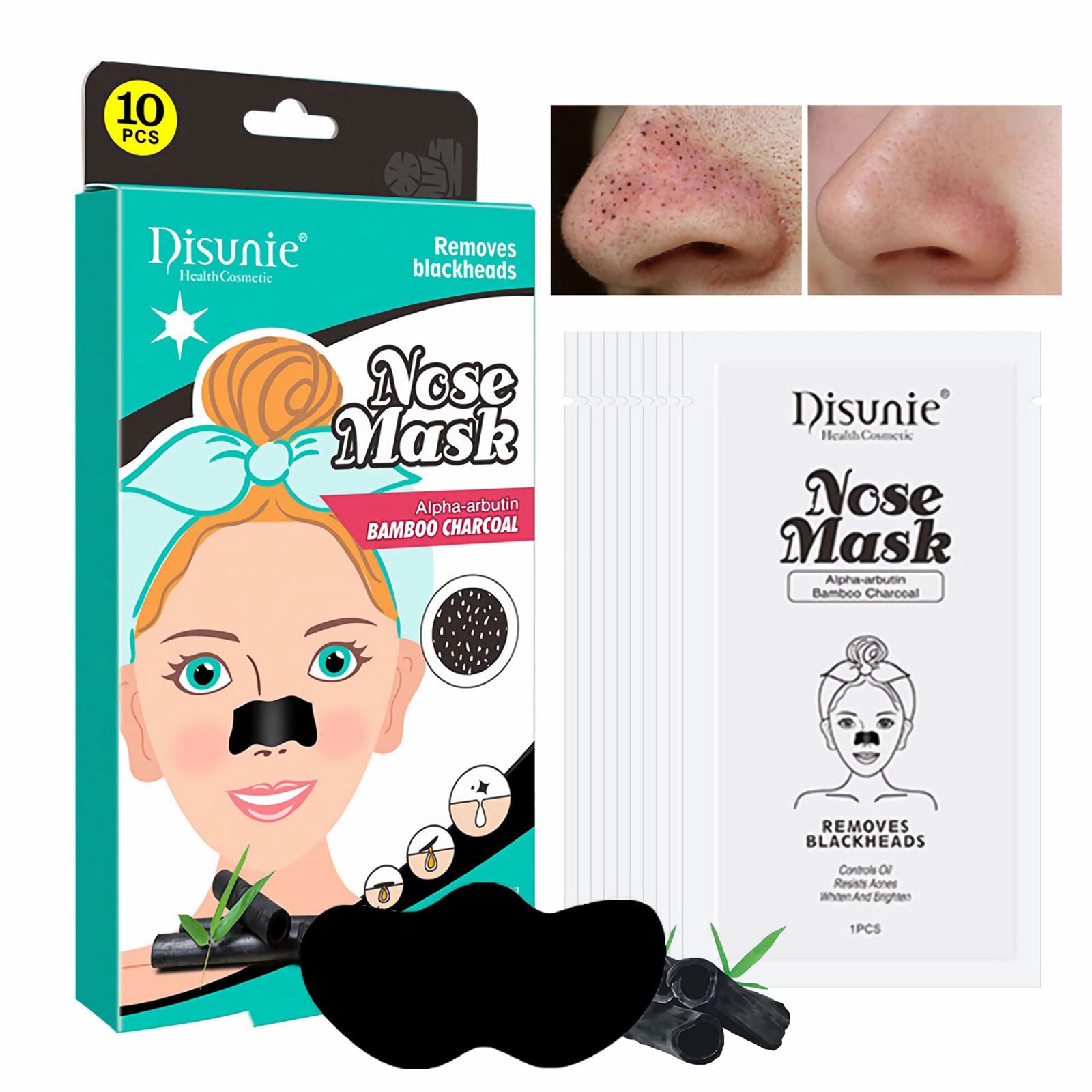 mercham Bamboo charcoal Pore Strips, Blackhead Remover strips, Nose Pore Strips for Oil Control & Shrink Pores, Black Head Strip for nose, Nose Strip Blackhead for Men & Women (10 Count)