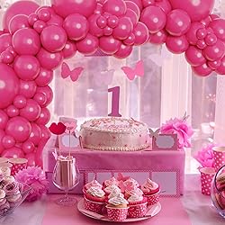 RUBFAC 129pcs Hot Pink Balloons Latex Magenta
