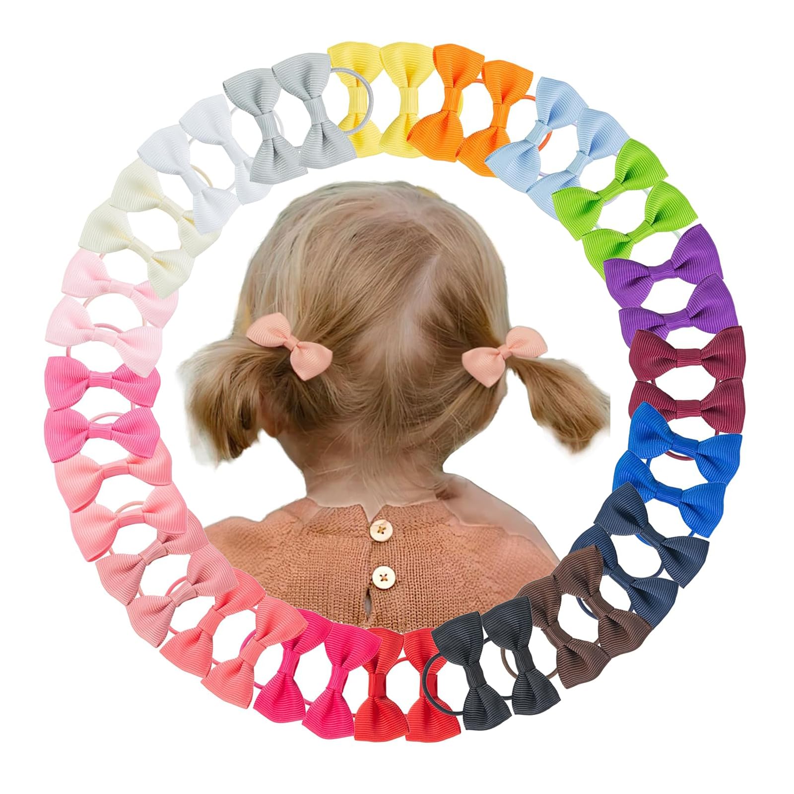 Girls Hair Bows, 40 Pcs Headbands With Ponytail Elastic, Suitable For Daily Life, Parties (2 Inches, 20 Colors)
